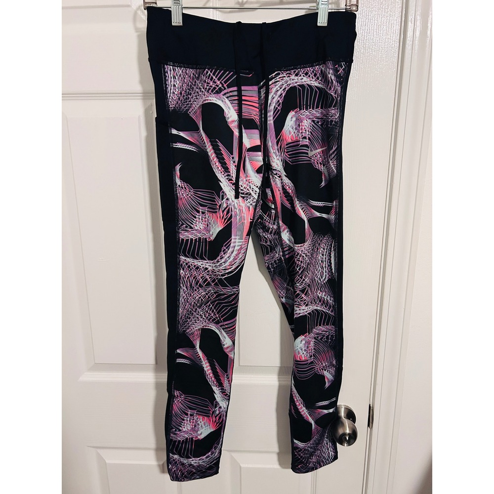 Nike Leggings Womens M Black Pink Excellent Abstract Graphic Run Tights